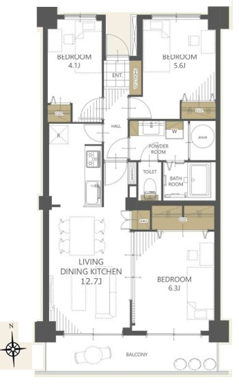 【間取り】 | 小豆沢パーク・ファミリアB棟 | 南向きの全居室フローリングの３LDK。