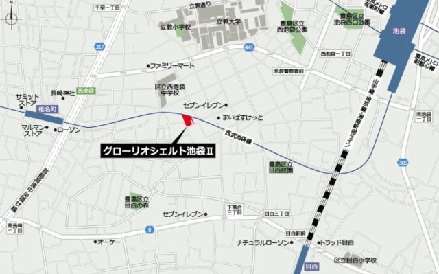 グローリオシェルト池袋Ⅱの地図