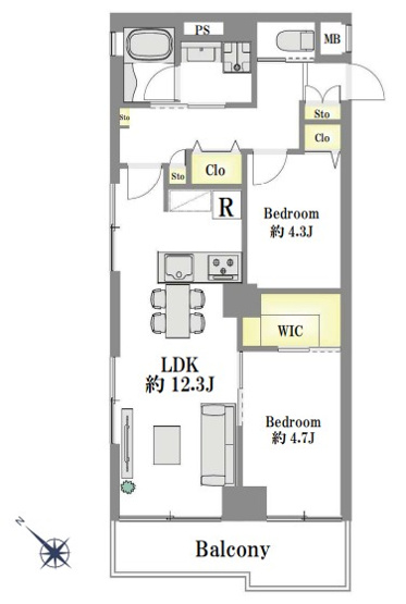 【間取り】 | シンハイム東十条 | 南西角向きのお部屋なので、陽当たり良好です！