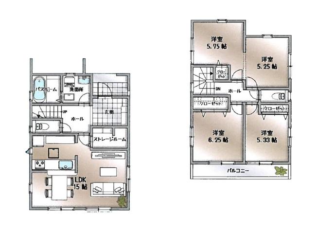 【間取り】 | 新座市畑中1丁目　新築一戸建住宅　全3棟　(志木本店) | エアコンの効率が良い独立型のLDK。
ライフスタイルに合わせて間仕切り可能な2ドアタイプの洋室。
