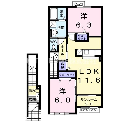 ハニーベルの間取り|最上階の角部屋で日当たり良好◆
