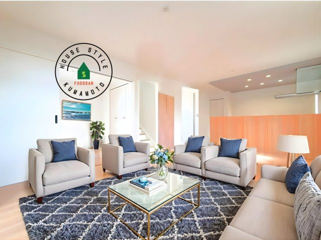 菊池郡大津町大字下町第4-2棟(6号棟)の内観：施工例|明るく開放的なリビングダイニングは豊かな陽光が注ぎ込み、やすらぎの空間を演出してくれます。ご家族で楽しいひとときをお過ごし下さい。※家具はCGを合成したものです。