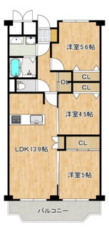 【間取り】 | コスモハイツ光明池A棟 | 【令和７年１１月リフォーム済】綺麗なお家ですぐに新生活スタート出来ますね♪