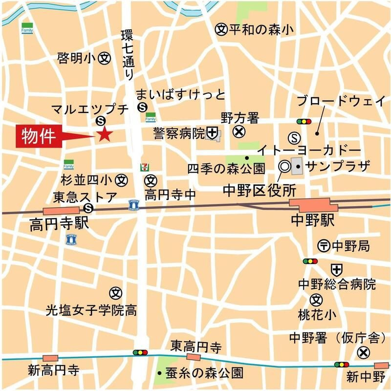 中野区大和町１丁目の賃貸マンションの地図