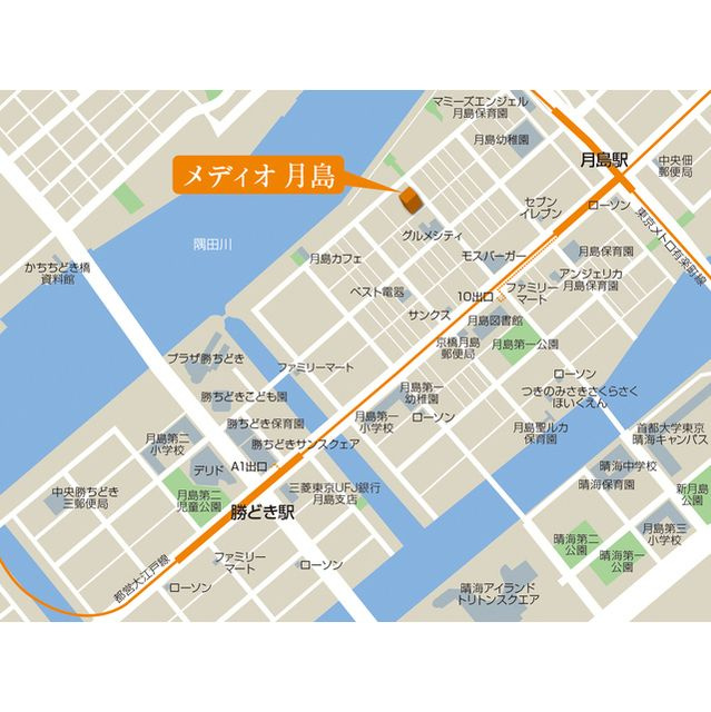 中央区月島３丁目の賃貸マンションの地図
