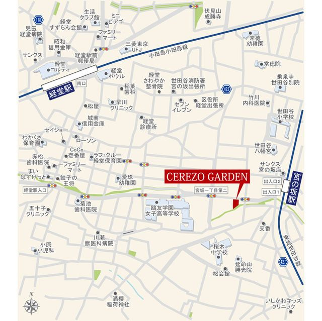 世田谷区宮坂１丁目の賃貸マンションの地図