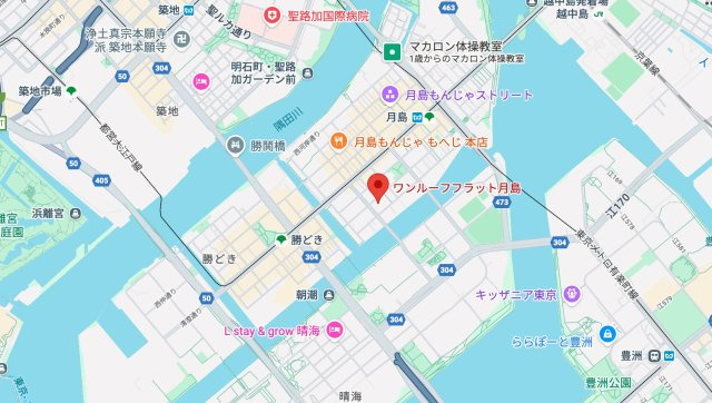 ＯＮＥ　ＲＯＯＦ　ＦＬＡＴ　ＴＳＵＫＩＳＨＩＭＡの地図