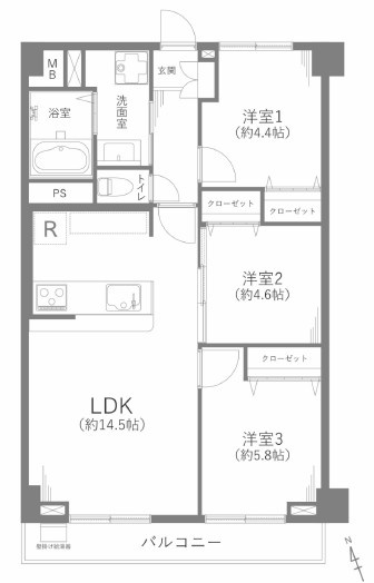 戸部グランドハイツA棟の間取り|間取図　※図面と現況が異なる場合は現況優先といたします。