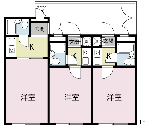 プチメゾンの間取り|103号室は一番左の広いお部屋です。