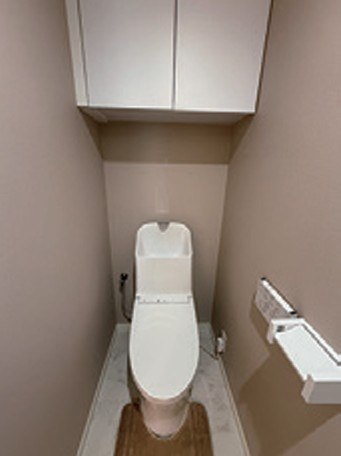 【トイレ】 | エクレール巣鴨 | 洗面台とトイレは一体型の仕様。洗面まわりの壁はニュアンスあるミントグリーンで、空間のアクセントに。