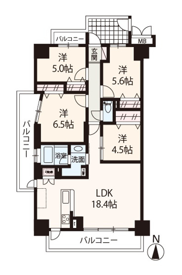 【間取り】 | パレ千里壱号棟 | リフォーム済×南西角住戸。ファミリー世帯に嬉しい85平米超の4LDK！分譲駐車場付き(サイズ制限あり)。