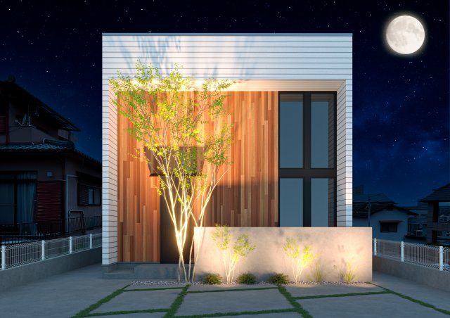 COLORSグリーンヒル　大津市本堅田2丁目　4区画の外観パース|～昼も夜も　家と庭～