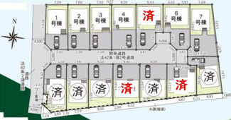 【区画図】 | 平塚市南金目  1号棟 第18-2期 | 1号棟　南西角地　南側約5.0ｍ・西側約4.5ｍ各公道　駐車並列2台（車種によります）　敷地面積36.7坪