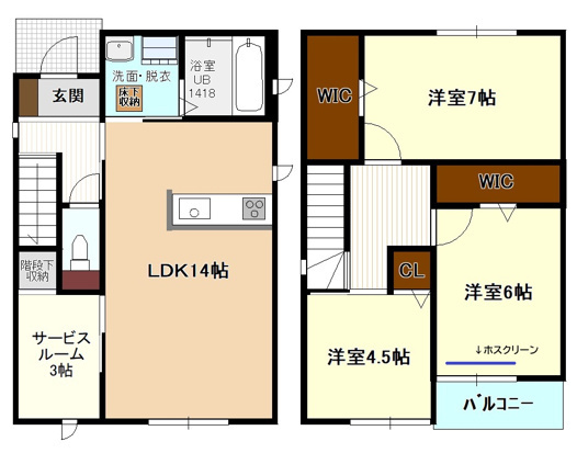 甚目寺五位田８２コダテックスⅤＢの間取り