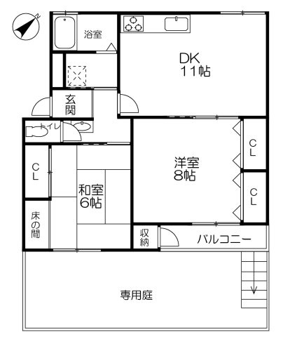 渦ヶ森コーポ6号棟の間取り|間取図