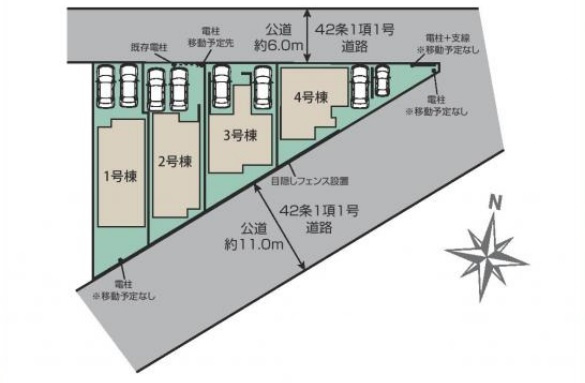 新築一戸建て 川越市仙波町 全4棟の区画図|カースペース２台分(車種によります)
