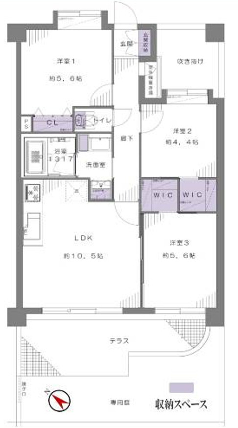 ライオンズマンション大宮堀の内の間取り|オートロック付きマンションでセキュリティも安心＆宅配ボックスもあり充実マンション！ウォークインクローゼットは2つあり、ご家族の衣類もしっかり収納できます。専用庭では憧れのガーデニングライフも◎！
