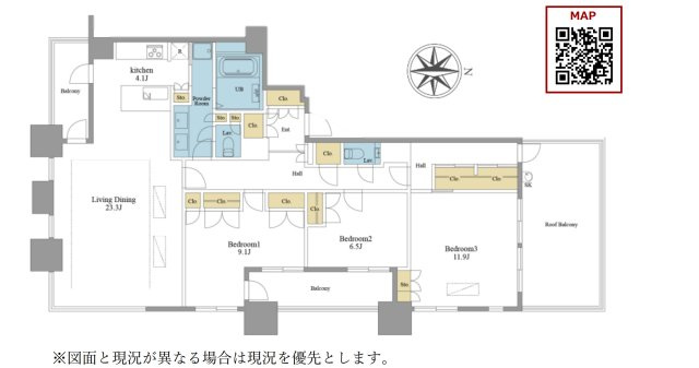 東京都港区売りマンション【サンウッド三田パークサイドタワー】の間取り