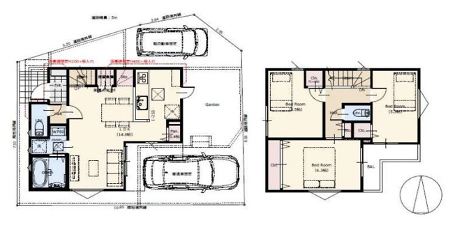 【参考プラン】 | 西東京市下保谷３丁目　売地 | 3LDKの参考プラン間取り、駐車スペースは2台分あります