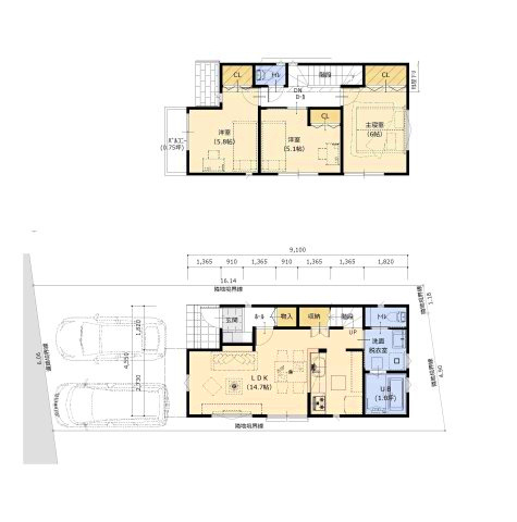 西東京市向台町2丁目 西武新宿線 田無駅 建築条件付き売地の土地図＋建物プラン例
