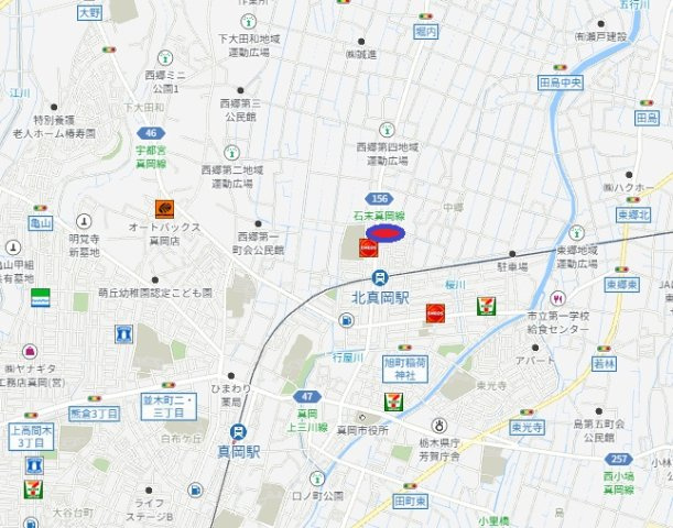 真岡市中萩１丁目　土地の地図