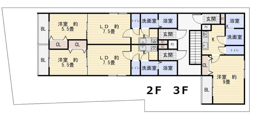 泉佐野市大宮町　一棟築浅アパートの間取り