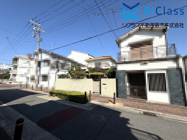 売土地　大阪市旭区清水1丁目の前面道路含む現地写真|南西側道路幅員は歩道を含めて約7ｍです