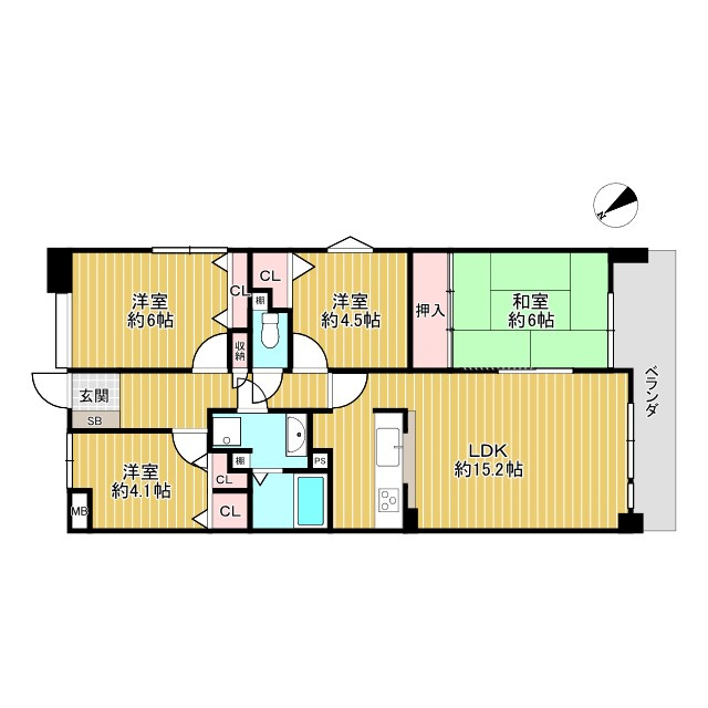オークヒルズ香里弐番館の間取り|4LDKで部屋数豊富です。
