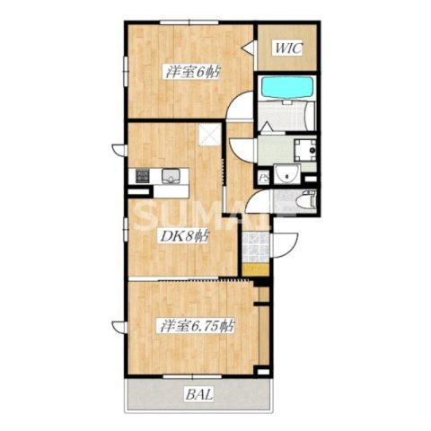 ラ・フルールの間取り|振分タイプ２ＤＫ！角部屋です！