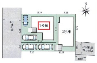 所沢市所沢新町・全2棟　新築一戸建　1号棟の区画図|【全2棟・1号棟】綺麗な整形地♪カースペース2台分(車種による)