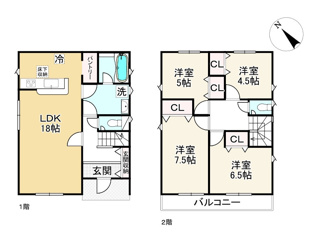 【間取り】 | クレイドルガーデン野洲市上屋第２　2号棟