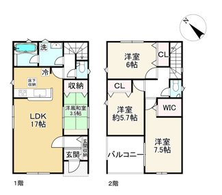 【間取り】 | クレイドルガーデン野洲市上屋第２　3号棟
