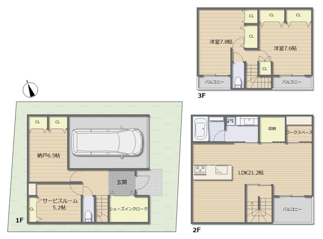 【間取り】 | 練馬区向山１丁目　新築戸建て | 4つのお部屋に広々LDK！シャッター付の車庫が付いてます