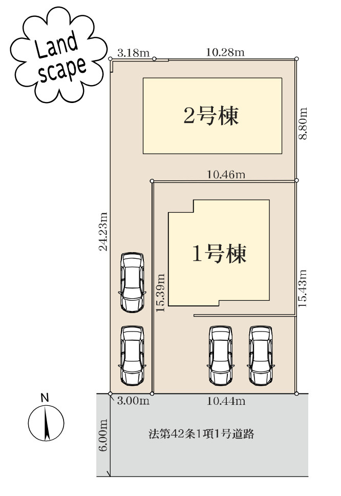 横浜市磯子区洋光台1丁目 新築戸建て【仲介手数料無料】カースペース2台の区画図