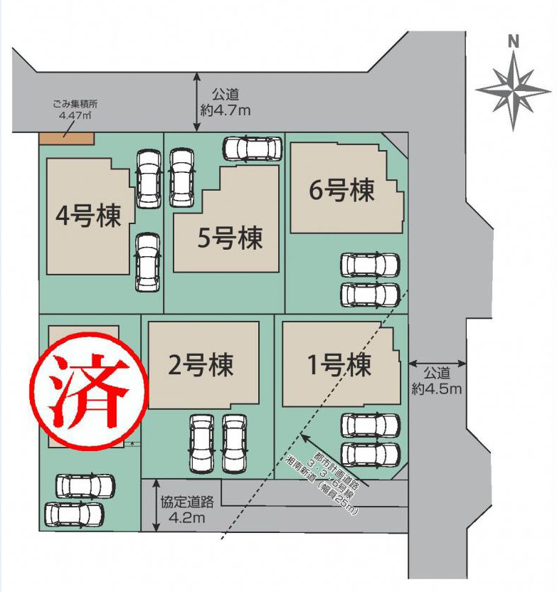 平塚市河内　新築戸建　全6棟4号棟の区画図