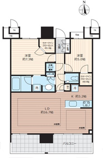 【間取り】 | THE　TOYOSU　TOWER | ２LDK、価格14800万円、専有面積70.86m2、バルコニー面積14.22m2