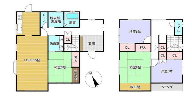 【間取り】 | 宗像市広陵台２丁目　戸建て | 全居室6帖以上の4LDKは大家族でもゆったり暮らせます。南側に日当たりの良いお庭付です