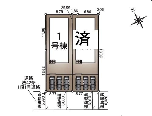 宮崎市恒久第１３-１号棟　新築戸建の区画図|【区画図】
駐車スペース並列3台可能。（車種によります）