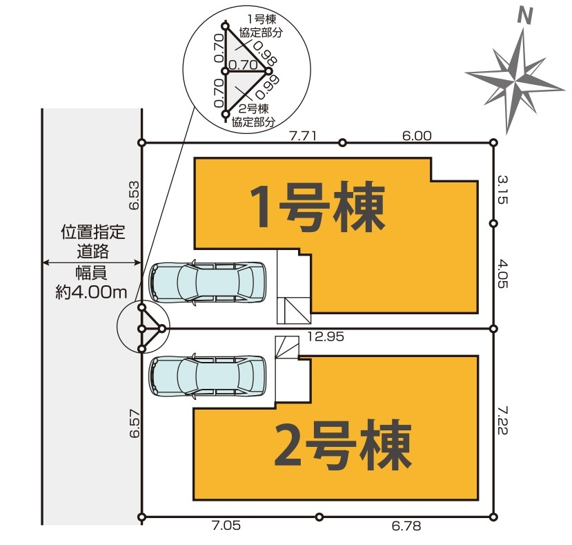 新築一戸建て 所沢市北中 全２棟の区画図|カースペース1台分(車種によります)