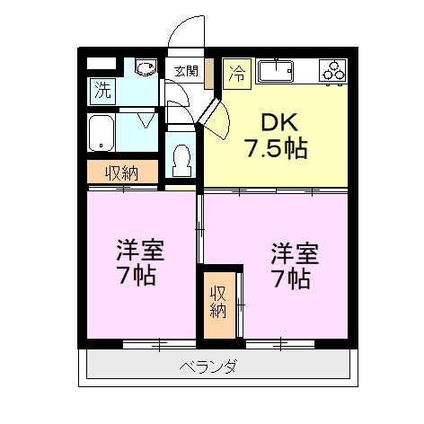 小型犬or猫ペット飼育可、洞峰公園近く：二の宮ハイツの間取り|２DK、和室を洋室へリフォームしました