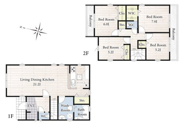 【間取り】 | ２号棟の間取りです！陽の光をたっぷりと浴びながら気持ち良く生活が出来ます。夢のマイホーム、夢ではなく実現出来ます！見学・ご相談等、お気軽にご連絡下さい。
