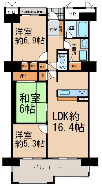 サンハイツ中央台E棟の間取り|南向き