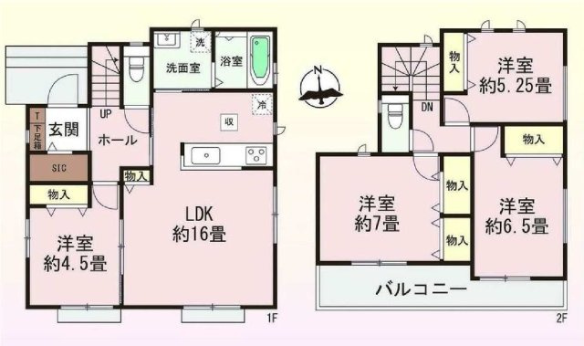 新築　高崎市石原町　Heartful　Town　1号棟の間取り|建物面積98.12㎡　シューズインクローク・各部屋収納付きで便利です！二部屋分のバルコニーはお洗濯物が沢山干せます◎
						
