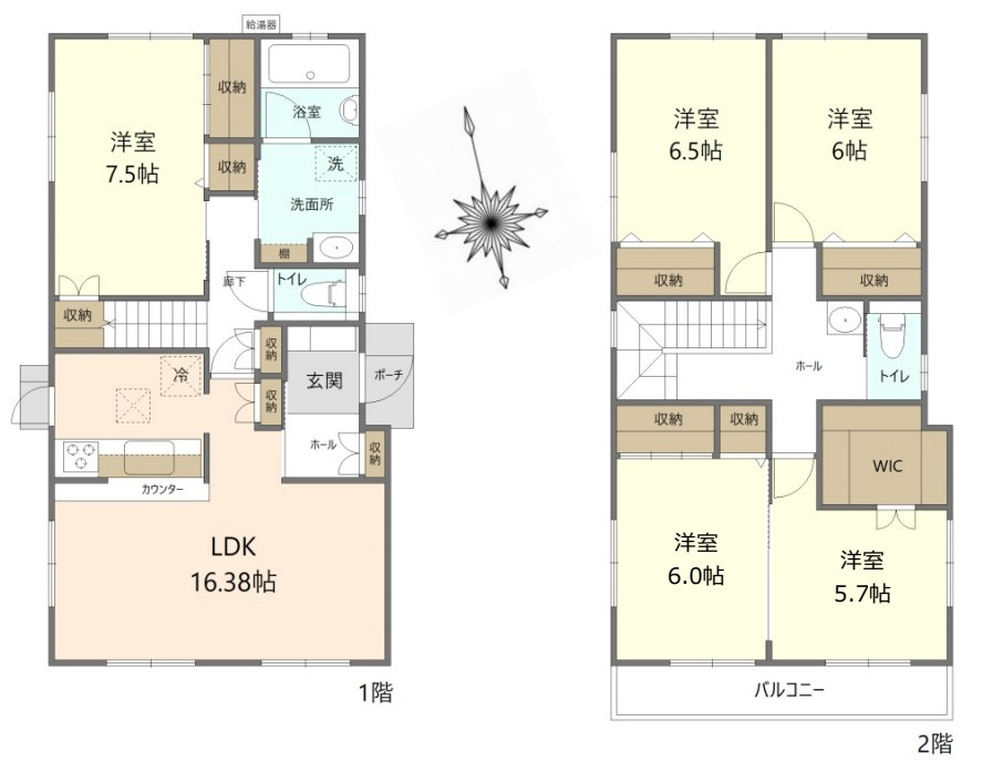 名東区上社5丁目戸建の間取り|５LDKのお部屋は全居室6.0帖以上の広さがあり、収納も完備！