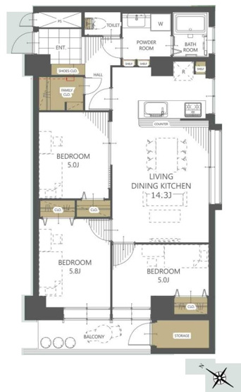 【間取り】 | ウィスタリアマンション板橋志村 | 南西・南東の角部屋なので、陽当たり・通風良好です！