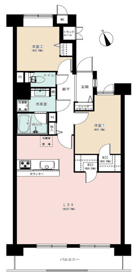 【間取り】 | ダイアパレス京王堀之内壱番館 | 2LDKは、リビングダイニングキッチンと二つの居室がある間取りでございます。夫婦や小さなお子さんのいるご家庭に特におすすめで、リビングで家族団らんを楽しみつつ、個室でプライベートな時間も確保できます。