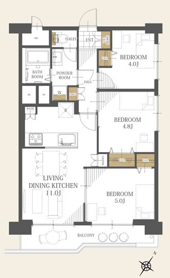 ファミール西八王子Ａ号棟（２号棟）の間取り|～南東向き3LDK　陽当たりの良い東南角住戸～