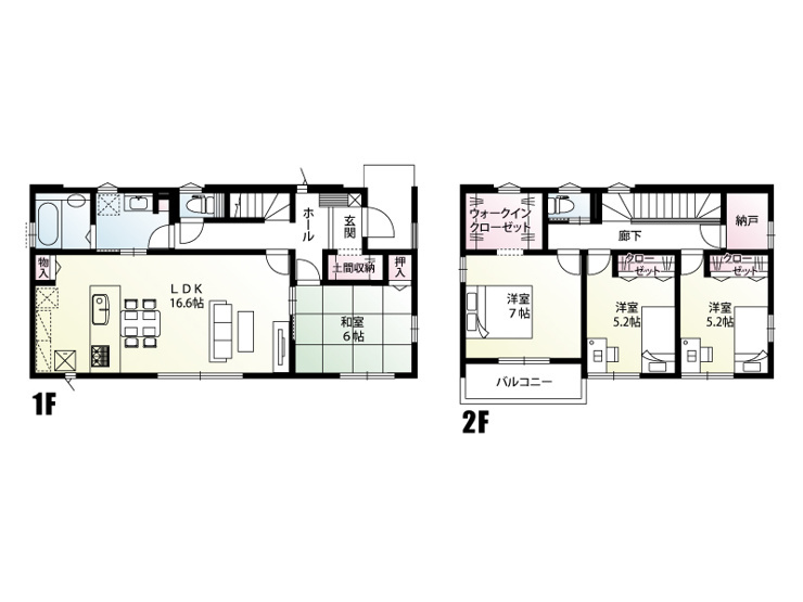 新築　前橋市元総社町4区画　3号棟の間取り|建物面積107.39坪　ウォークインクローゼットと玄関土間収納、納戸と収納充実！