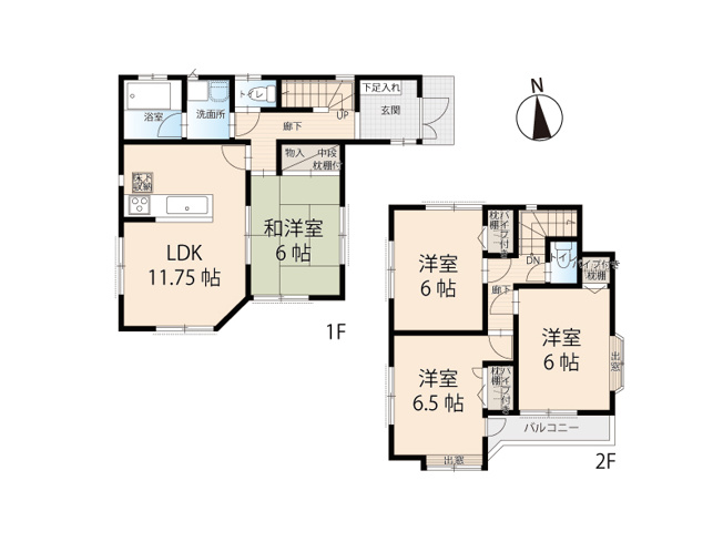 【間取り】 | 志木市上宗岡2丁目　中古一戸建住宅　(丸井志木店) | 幅員6mの南道路に面した、明るく陽当たりのいい住まい。
和室付きで使い勝手の良い4LDKです。