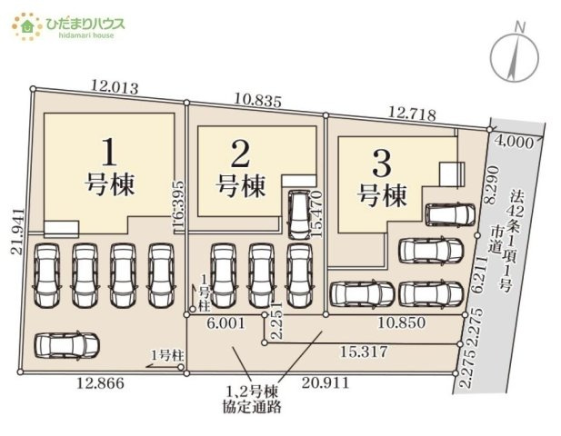【区画図】 | 第1常総市相野谷町　新築戸建　2号棟 | ご家族でお車に乗る方に！駐車場4台分あります！
（2号棟）